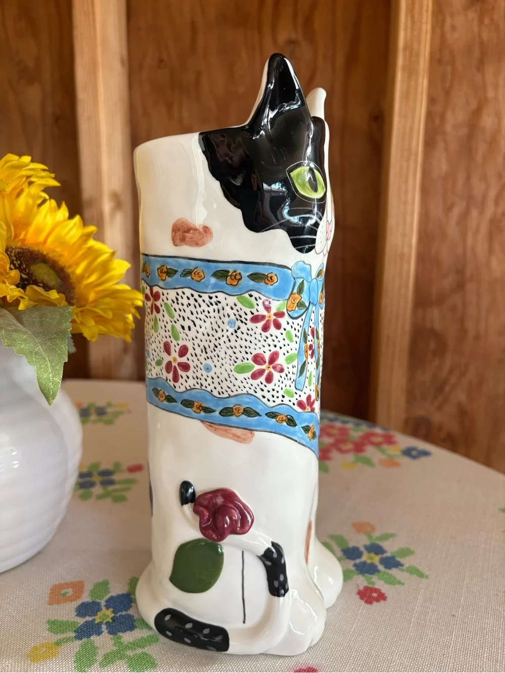 Vintage Susan Paley Catrina Cat Vase by Ganz Whimsical Folk Art 10